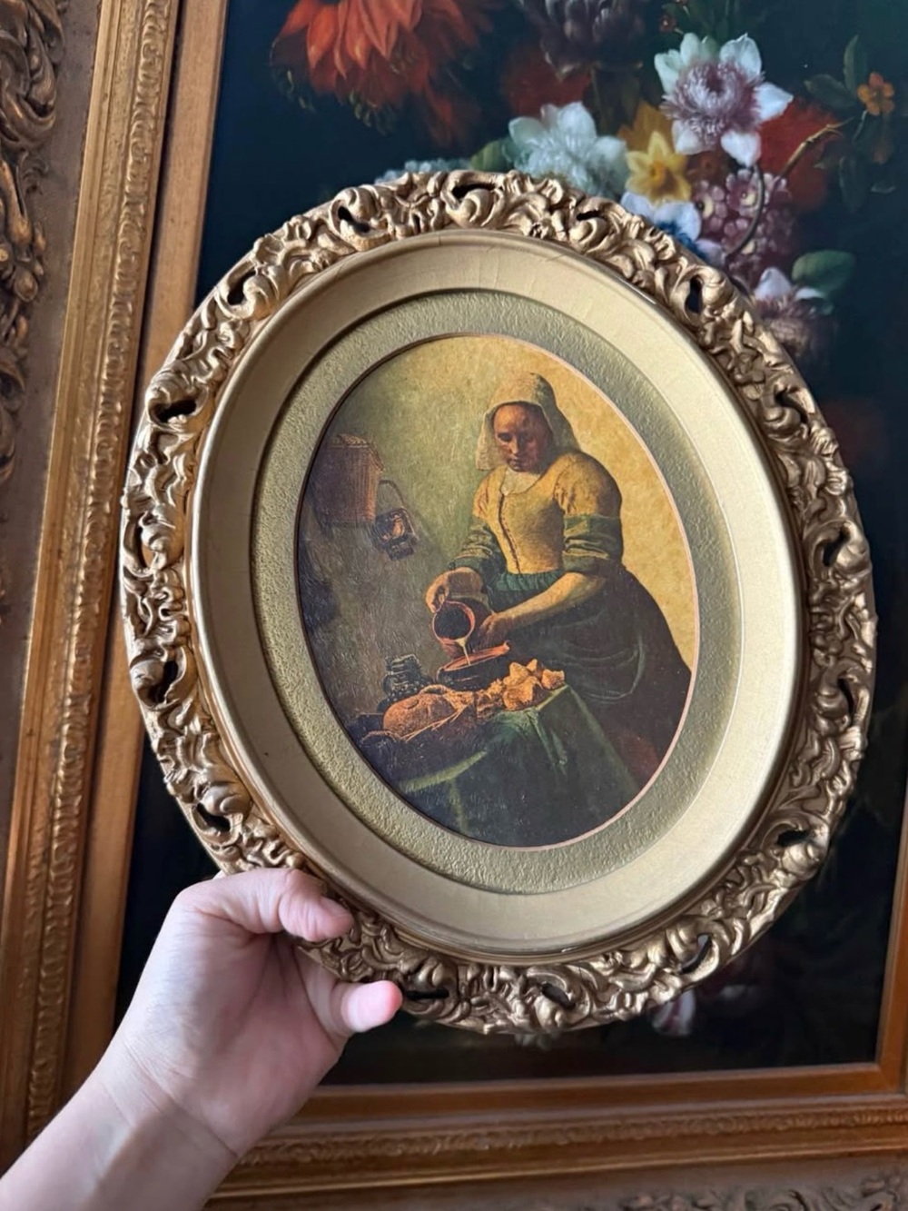 Oval Gold Wood Framed Vintage-Style Milkmaid Print